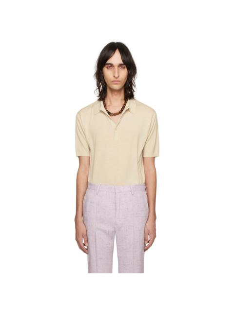 Beige Spread Collar Polo