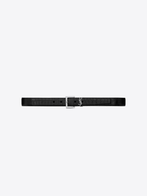 SAINT LAURENT monogram belt in matte crocodile embossed leather