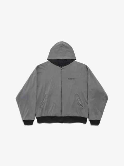 BALENCIAGA Men's Balenciaga Back Reversible Zip-up Hoodie in Grey/faded Black