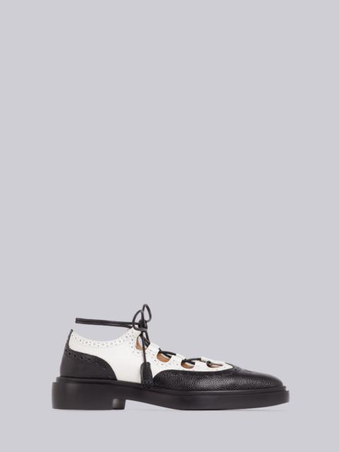 Thom Browne Black and White Pebbled Calfskin Ghillie Brogue