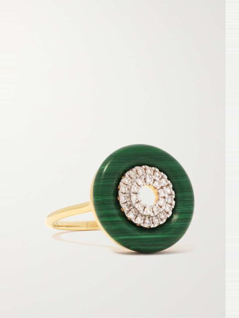 MATEO Donut 14-karat gold, malachite and diamond ring