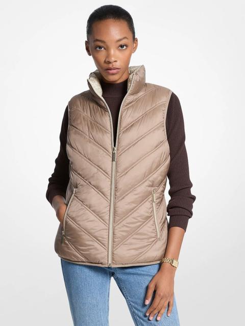 MICHAEL KORS Chevron Quilted Logo Print and Nylon Packable Vest