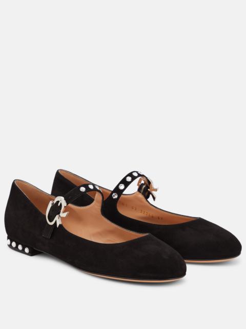 Crystal Mary Ribbon suede ballet flats
