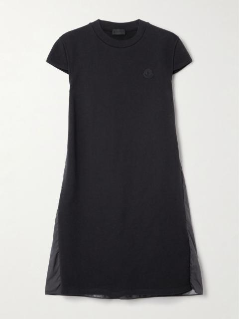 Moncler Appliquéd cotton-jersey and pleated shell mini dress Black