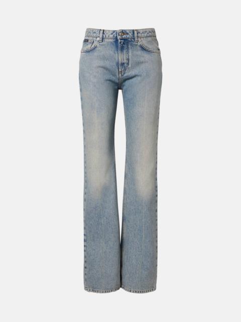 Dolce & Gabbana Leather-trimmed straight jeans