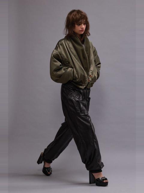 R13 PLEATED POCKET STRAIGHT LEG LEATHER PANT - BLACK