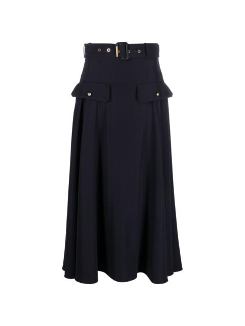belted wool-blend skirt