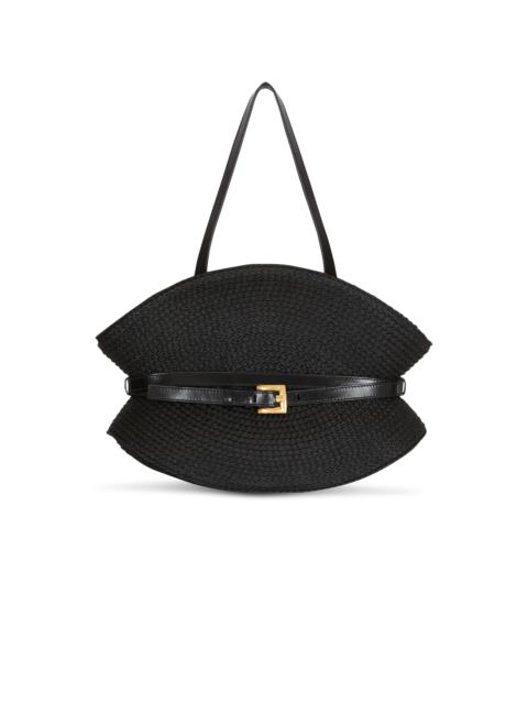 Balmain Shuffle Medium bag in calfskin leather and raffia