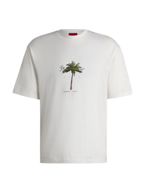 HUGO COTTON-JERSEY T-SHIRT WITH PALM-TREE PRINT