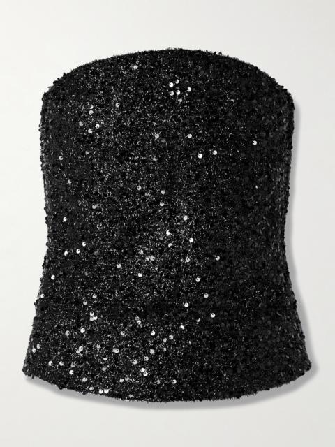 Isabel Marant Aviana Strapless Sequined Metallic Tulle Top