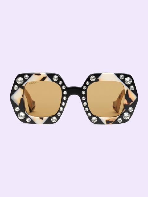 Rectangular sunglasses with crystals