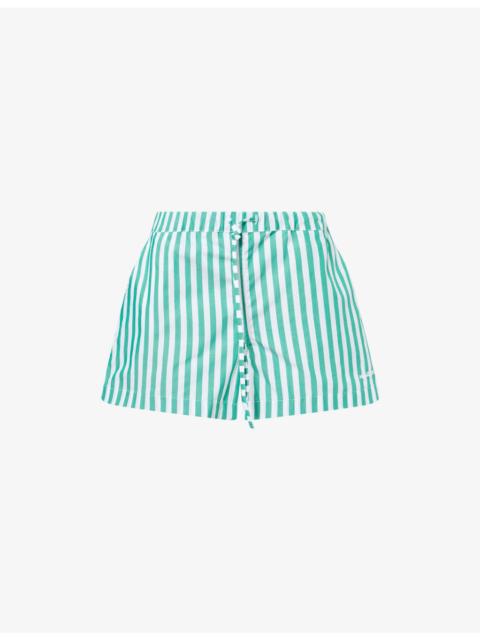Hunza G Brand-Embroidery Striped Cotton-Poplin Shorts