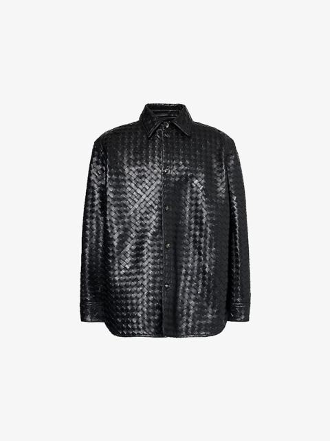 Intrecciato long-sleeves relaxed-fit leather shirt