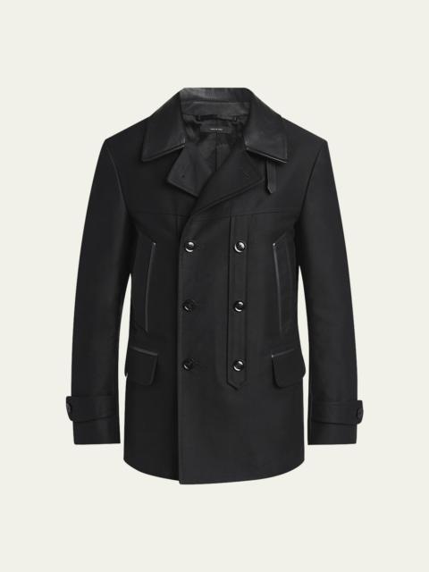 TOM FORD Men's Satin Leather-Collar Peacoat