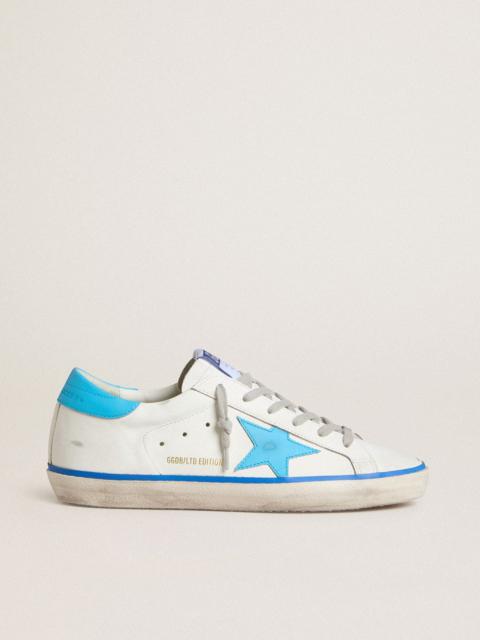 Men's Super-Star LTD in white leather with light blue leather star and heel tab