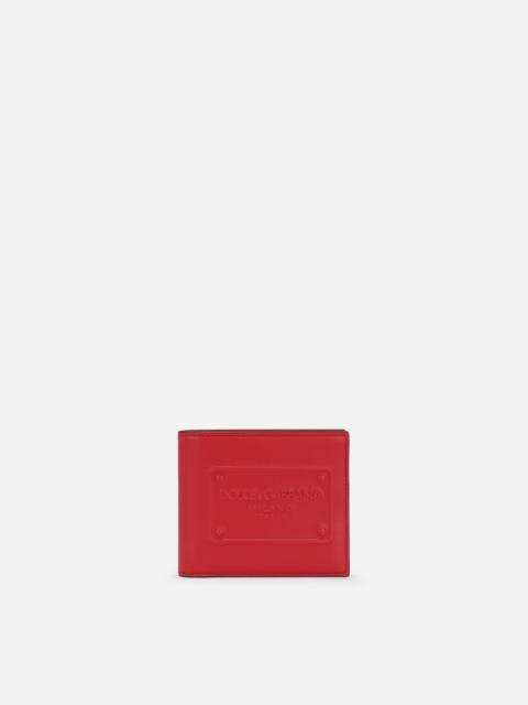 Calfskin bifold wallet with raised logo