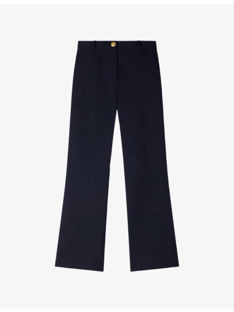 Sandro Wide-Leg High-Rise Wool-Blend Trousers