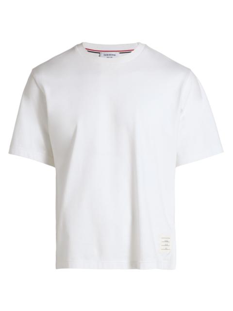 Thom Browne Men's RWB Trim Oversized Cotton Crewneck T-Shirt - White