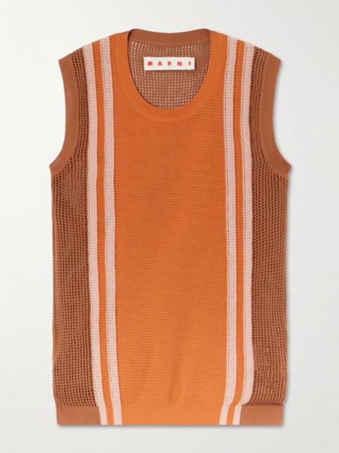 Marni Striped Open-knit Crocheted Cotton Tank