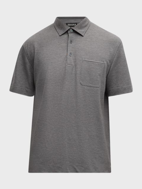 Men's Cotton Polo Shirt with Leather-Trim Pocket