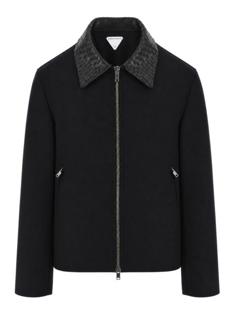 Bottega Veneta BLACK JACKET WITH BRAIDED LEATHER COLLAR