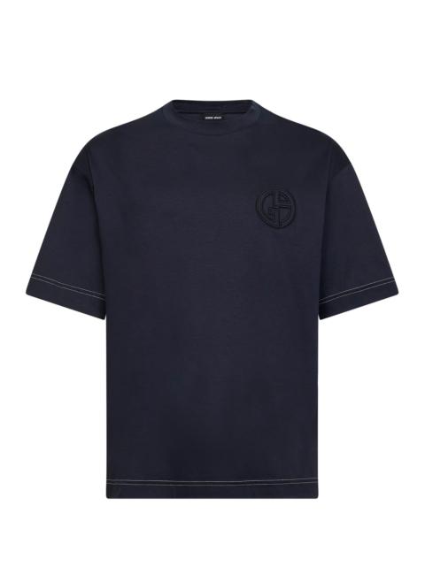 GIORGIO ARMANI Blue cotton interlock Denim Collection T-shirt