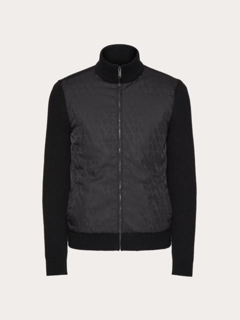 Valentino WOOL KNIT JACKET WITH TOILE ICONOGRAPHE NYLON JACQUARD FRONT PANEL