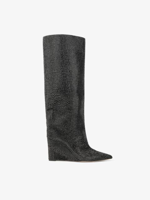 JIMMY CHOO Blake Knee Boot 85
Black Suede Wedge Knee-High Boots with Honeybomb Crystals