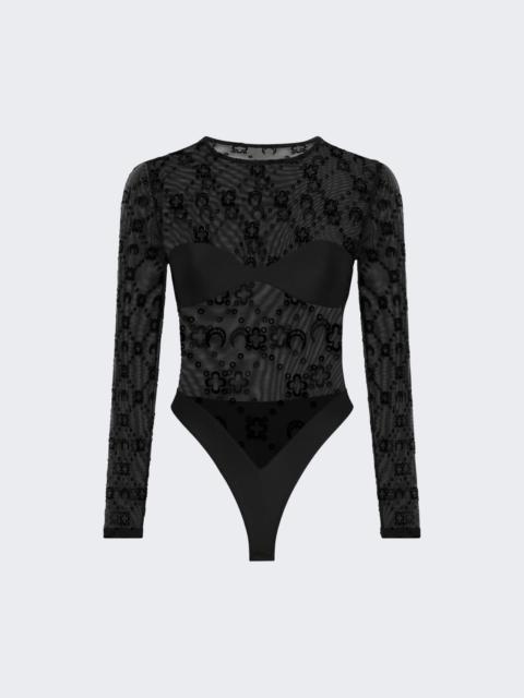Marine Serre Moonogram Mesh Flock Long Skeeve Bodysuit Top Black