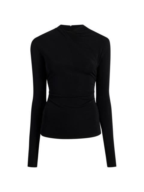 crossover-neck long-sleeve top