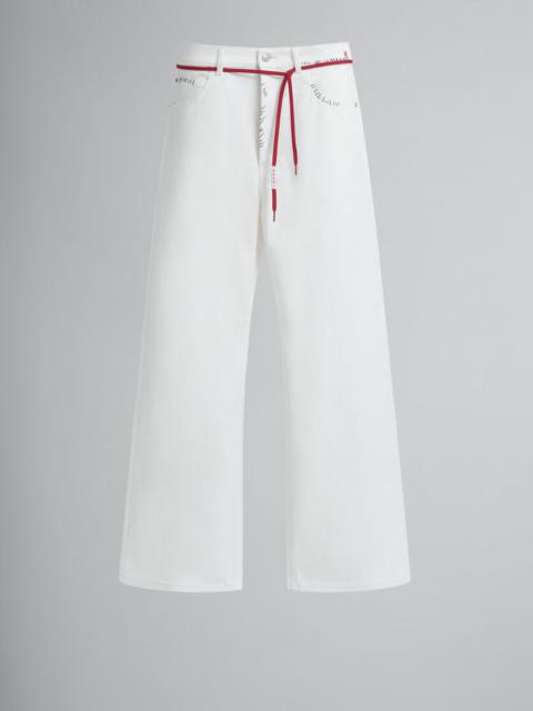 WHITE DRILL TROUSERS WITH MARNI MENDING