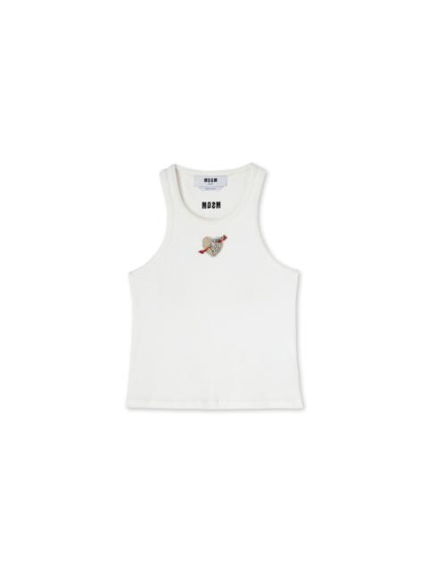 Cotton top with "Msgm Heart Embroidery Patch" print