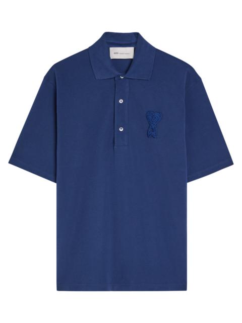 AMI Paris Ami Paris Logo-appliquéd Piqué Cotton Polo Shirt