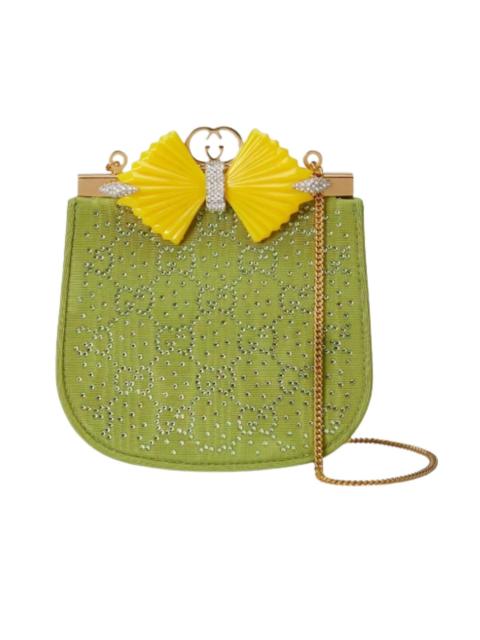 GG Moire Fabric Handbag with Bow and Crystals