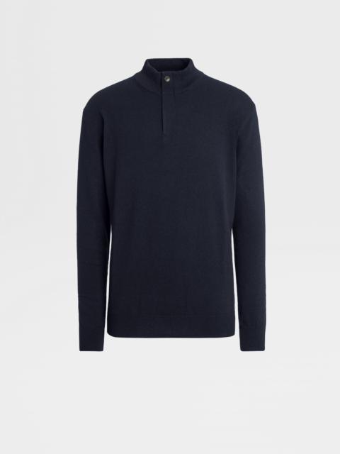 ZEGNA NAVY BLUE OASI CASHMERE ZIP MOCK NECK SWEATER