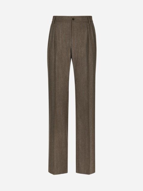 Pinstripe flannel straight-leg pants