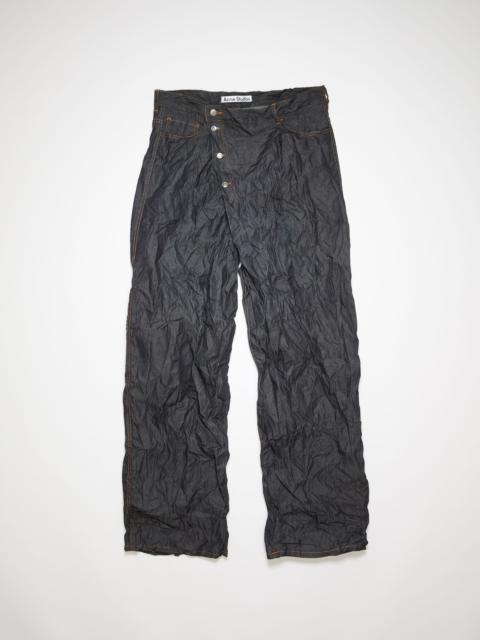 Relaxed fit crinkled denim trousers - Indigo blue