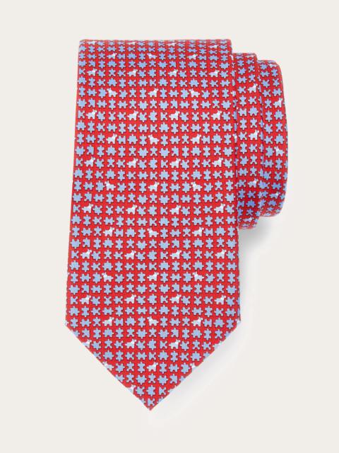 Puzzle print silk tie