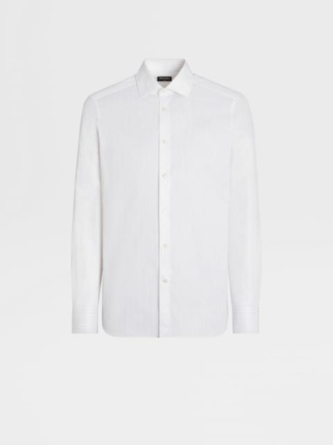 ZEGNA WHITE NAVY BLUE AND LIGHT BLUE TRECAPI COTTON STRUCTURED STRIPED SHIRT