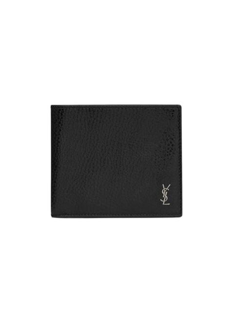 SAINT LAURENT Men's Tiny Cassandre East-West Wallet in Grained Leather - Black