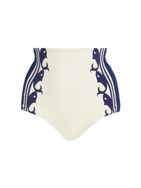 ALÉMAIS Marine Smocked High-Waisted Bikini Bottom ivory