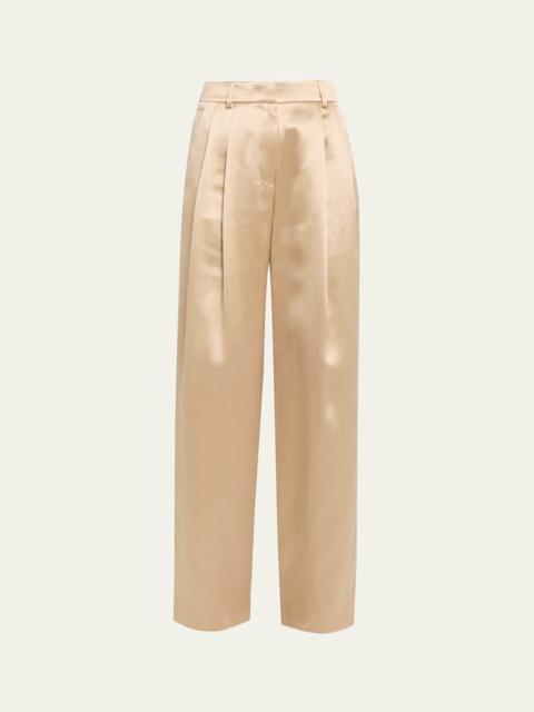GIORGIO ARMANI Pleated Satin Straight-Leg Pants