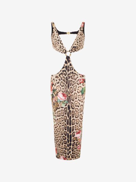 Roberto Cavalli Jaguar Roses Print Beach Dress