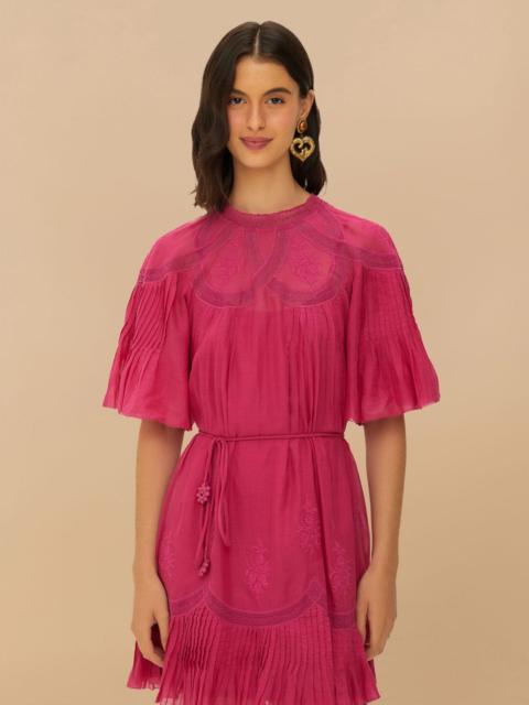 FARM RIO Pink Short Sleeve Ruched Mini Dress