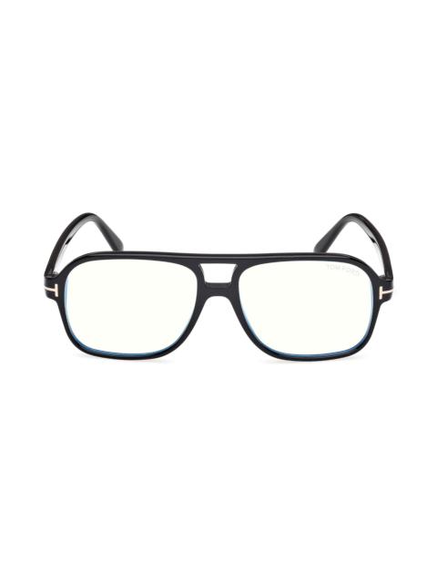 TOM FORD Men's Navigator 58MM Blue Block Glasses - Shiny Black