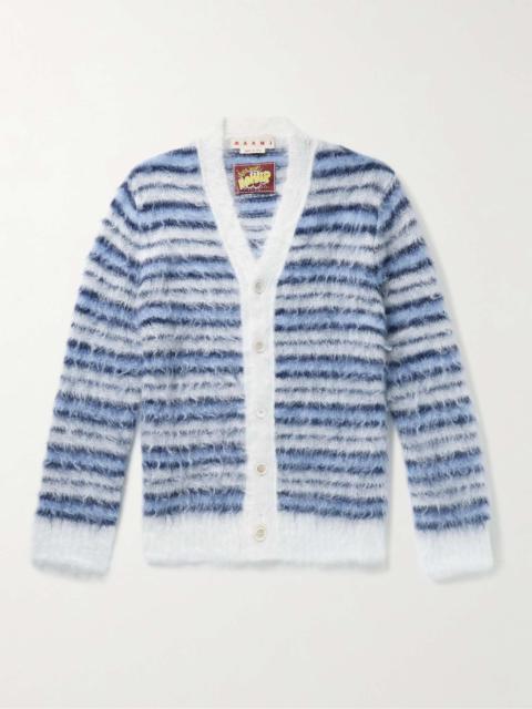 Striped Brushed Mohair-Blend Cardigan