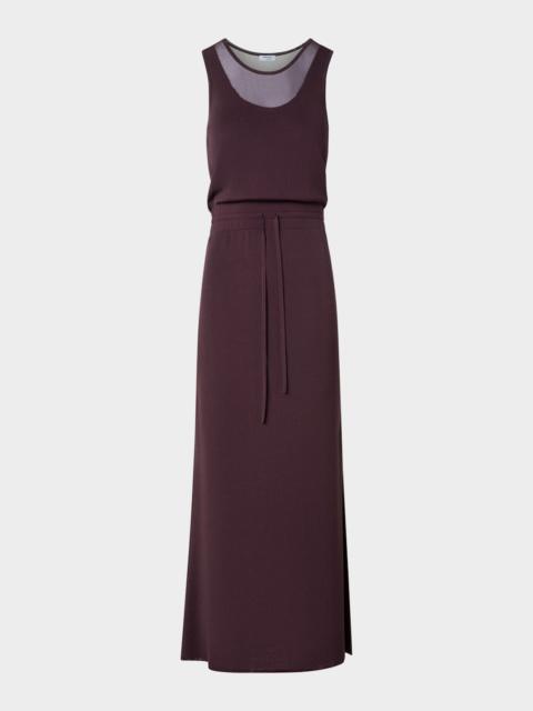 AKRIS Sleeveless Layered Sheer Viscose Knit Drawstring Midi Dress