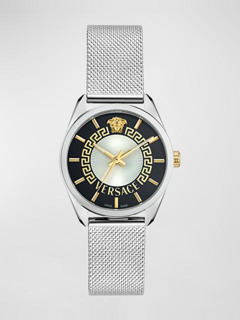 VERSACE 36mm V-Circle Watch with Bracelet Strap, Silver