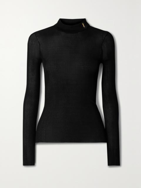 SAINT LAURENT Ribbed Silk Turtleneck Top
