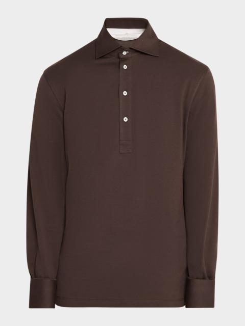 Brunello Cucinelli Men's Cotton Jersey Long-Sleeve Polo Shirt